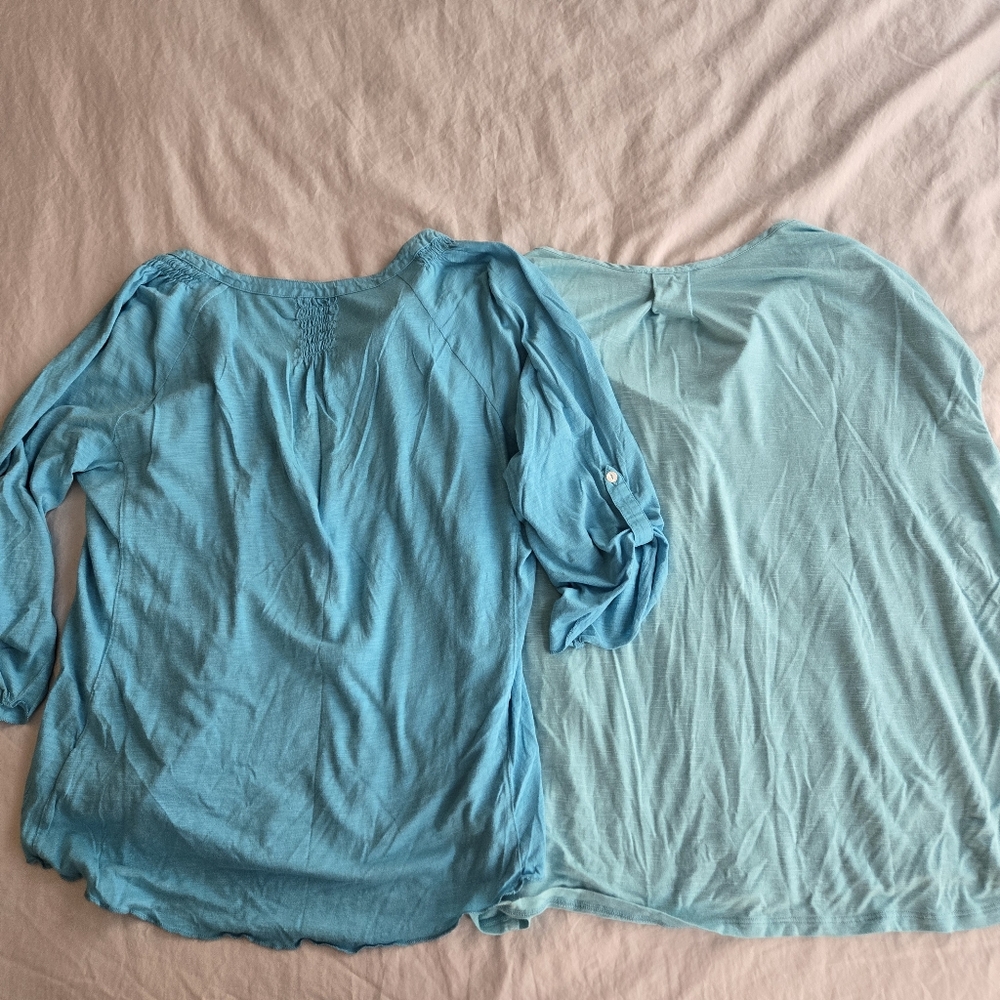 Nine West Two tops: teal blue and aqua soft blouse tops - Picture 9 of 9